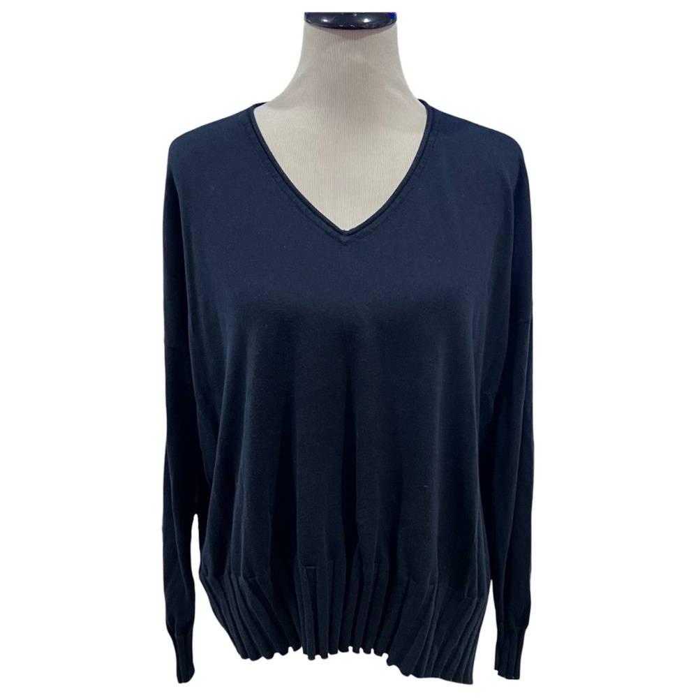 Planet by Lauren G Navy Blue Pima Cotton V Neck Sweater OSFA One Size